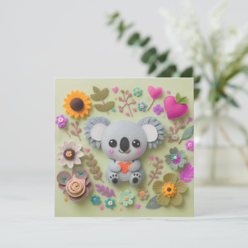 Floral koala holding a heart holiday card