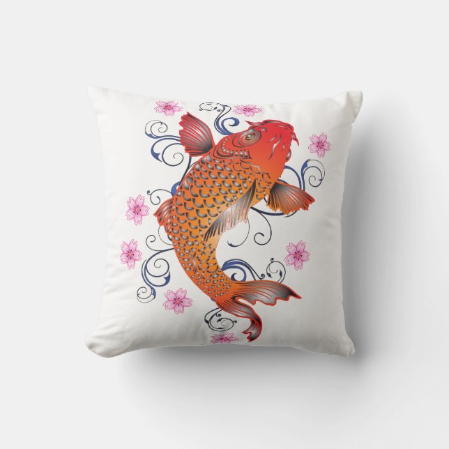 Floral koi carp throw pillow (Front)