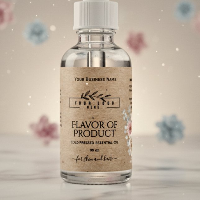 Floral krafat & logo Essential Oil Bottle Label (Creator Uploaded)