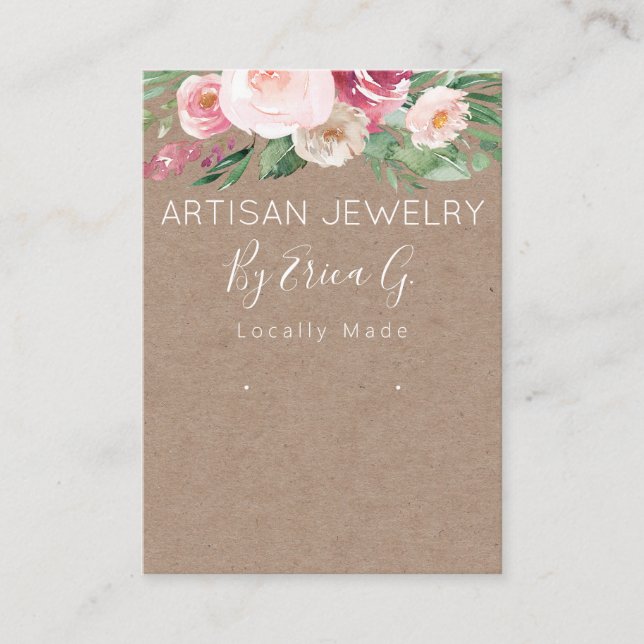 Floral Kraft Handmade Earrings Jewelry Display Business Card (Front)