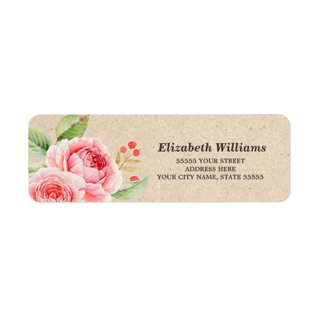 Floral | Kraft Paper Wedding Return Address Labels (Front)