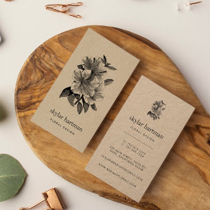 Floral Kraft   Vertical Business Card