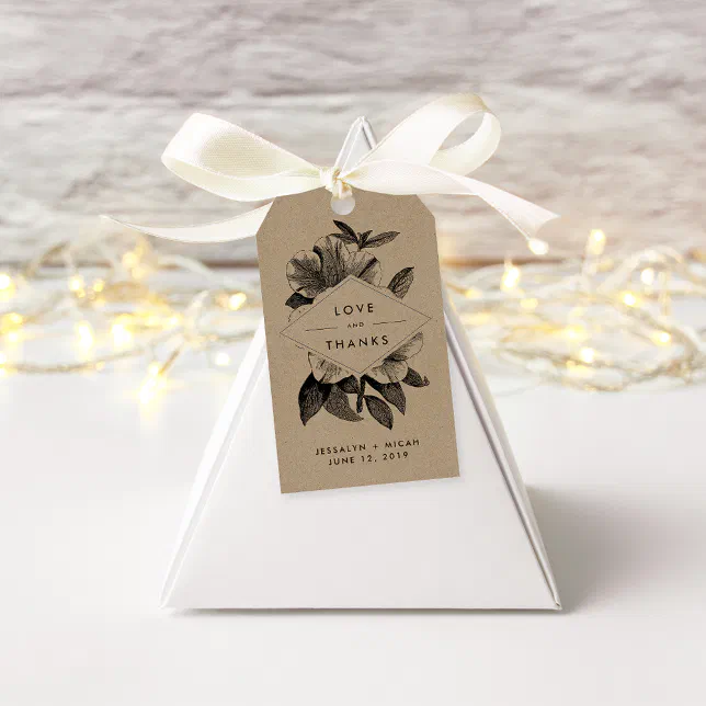 Floral Kraft Wedding Favor Thank You Gift Tags | Zazzle