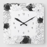 Floral Ktchen Wall Clocks - Black White at Zazzle