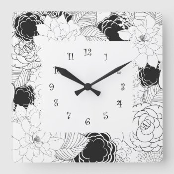 Floral Ktchen Wall Clocks - Black White by idesigncafe at Zazzle