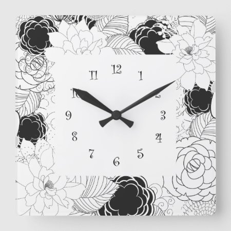 Floral Ktchen Wall Clocks - Black White