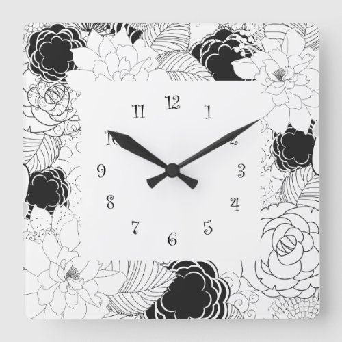 Floral Ktchen Wall Clocks _ Black White