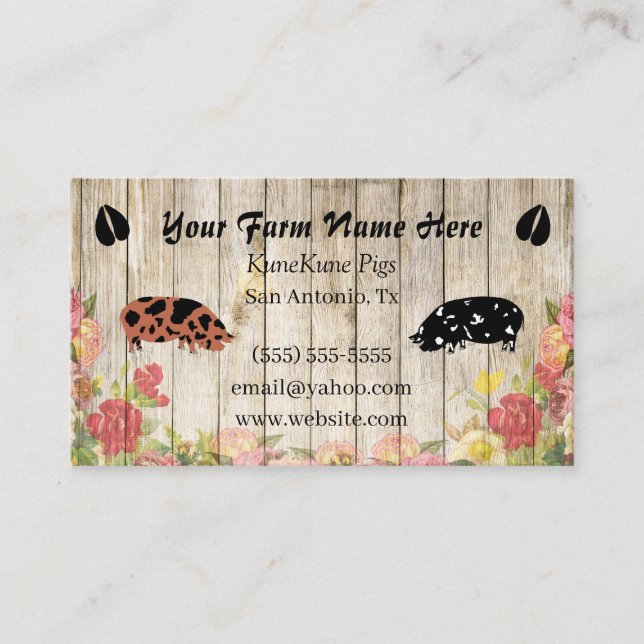Floral KuneKune Pig Business Card (Front)