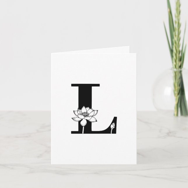 Floral L Monogram On White Note Card (Front)