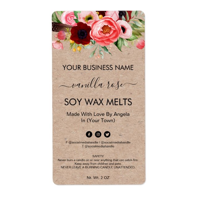 Floral Labels For Soy Melt Packaging (Front)