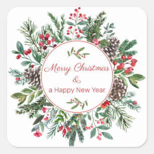 Floral Labels Merry Christmas Happy New Year