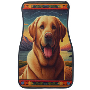 Floral Labrador Retriever Colorful Border Dog Car Floor Mat