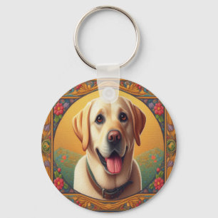 Floral Labrador Retriever Colorful Border Dog Keychain