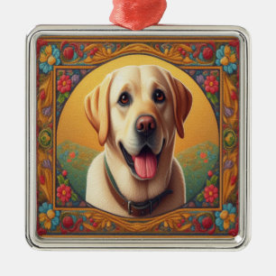 Floral Labrador Retriever Colorful Border Dog Metal Ornament