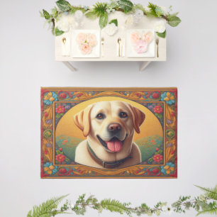 Floral Labrador Retriever Colorful Border Dog Outdoor Rug