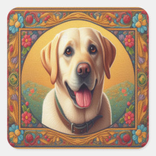 Floral Labrador Retriever Colorful Border Dog Square Sticker