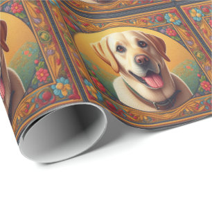 Floral Labrador Retriever Colorful Border Dog Wrapping Paper