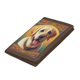 Floral Labrador Retriever Dog Colorful Border Trifold Wallet