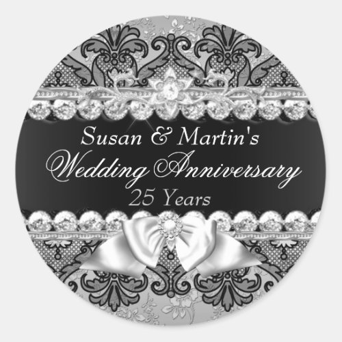 Floral  Lace 25th Wedding Anniversary Sticker