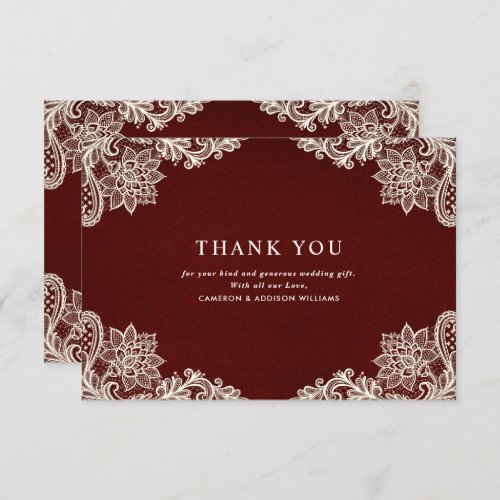 Floral Lace Burgundy Wedding Thank You Card
