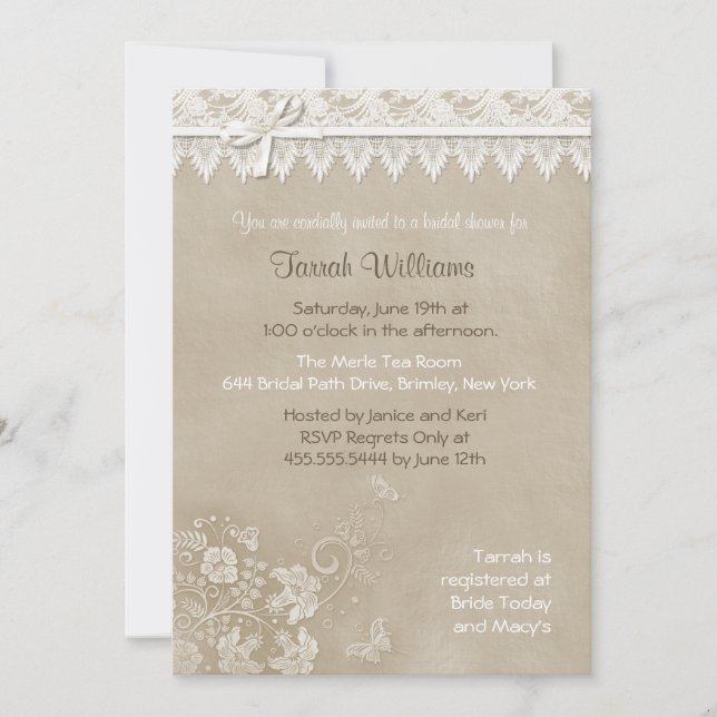 Floral Lace Butterfly Wedding Invitation (Front)