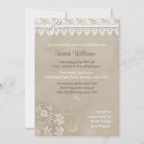Vintage Butterfly Lace - Bridal Shower Personalized Announcements