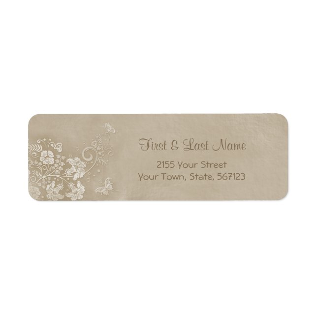 Floral Lace Butterfly Wedding Label (Front)