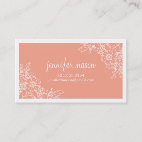 Floral Lace Calling Card - Coral Business Cards