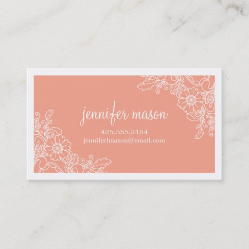 Customizable Floral Lace Calling Card - Coral Business Cards
