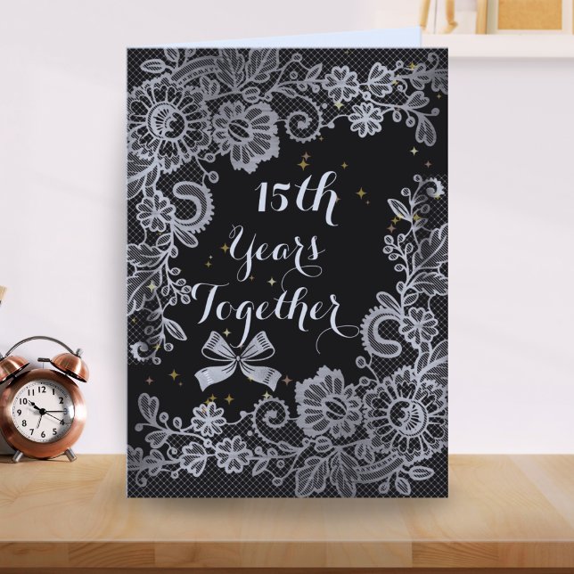  Floral Lace Design 15th Years Wedding Anniversary Card (Creator Uploaded)
