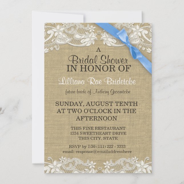 Floral Lace design and Ribbon Bridal Shower Invitation (Front)