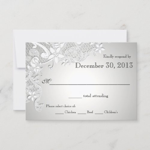 Floral Lace Design and Silver Reply RSVP Card