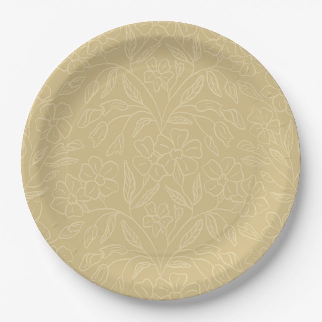 Floral Lace In Yellow Paper Plates (Front)