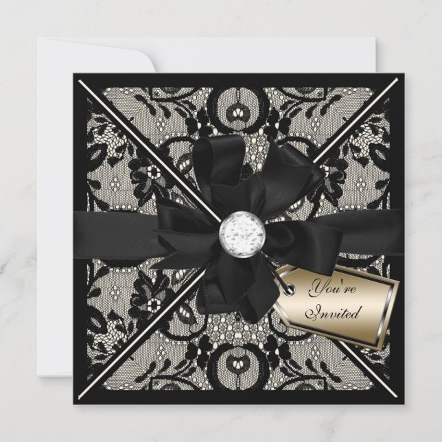 Floral Lace Invite with Diamond Bow (Front)