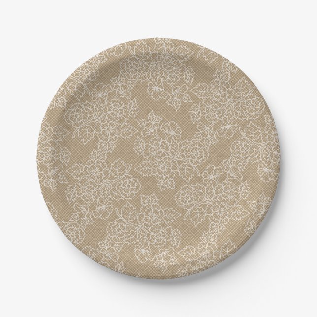 Floral Lace Kraft Custom Party Paper Plates (Front)