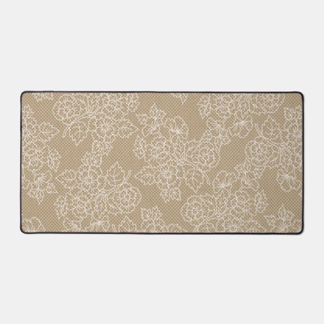 Floral Lace Kraft Photo Image  Desk Mat (Front)