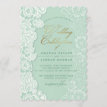Floral Lace Mint Green Wedding Invitation
