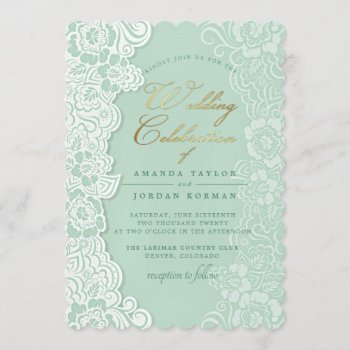 Floral Lace Mint Green Wedding Invitation by SpiceTree_Weddings at Zazzle