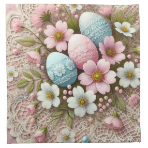 Floral lace pastel pink Easter eggs and flowers Cloth Napkin