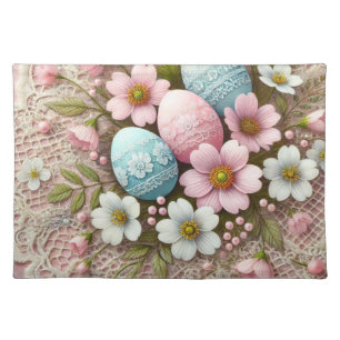 Floral lace pastel pink Easter eggs and flowers  Cloth Placemat