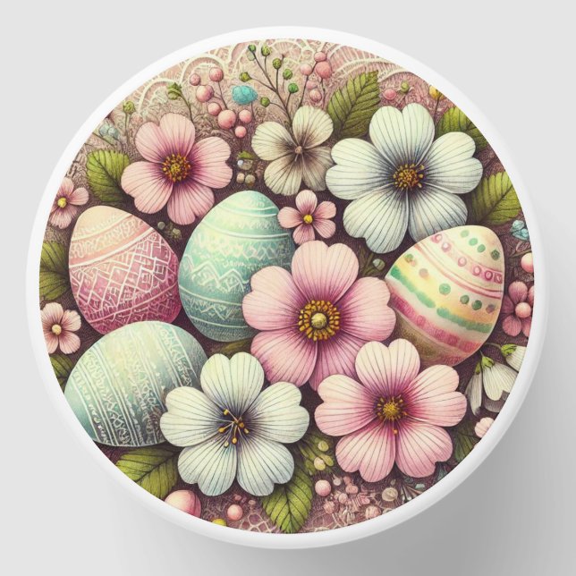 Floral lace pastel pink Easter eggs and flowers  Mini Candle Favors (Front)