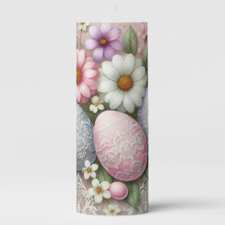 Floral lace pastel pink Easter eggs and flowers Pillar Candle