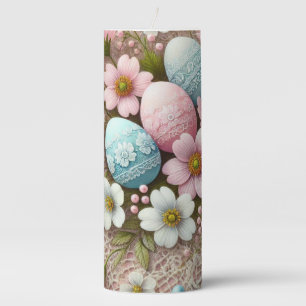 Floral lace pastel pink Easter eggs and flowers  Pillar Candle