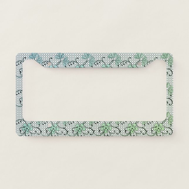Floral Lace Pattern Blue And Green License Plate Frame (Front)