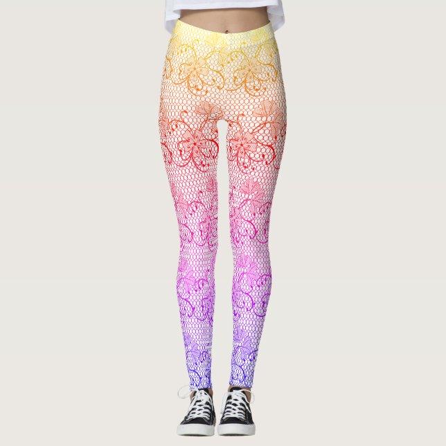 Floral Lace Pattern Colorful Leggings (Front)