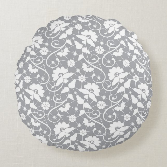Floral Lace Pattern Round Pillow (Front)