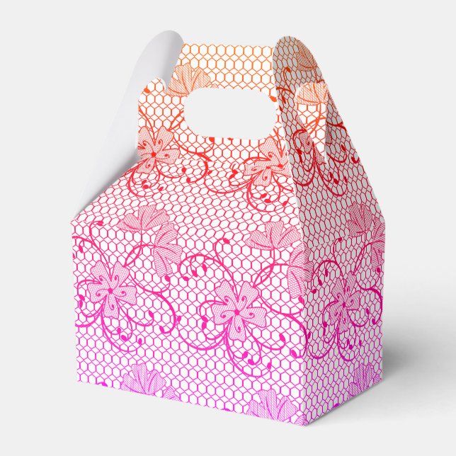 Floral Lace Pattern Shades of Pink and Orange Favor Boxes (Front Side)
