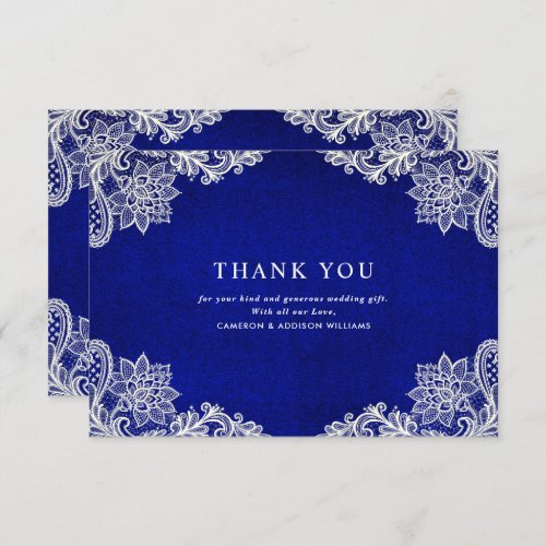 Floral Lace Royal Blue Wedding Thank You Card