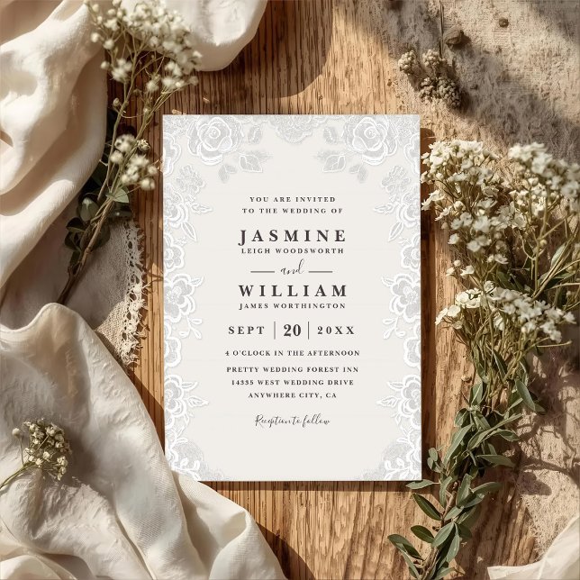 Floral Lace Rustic Country Elegant QR Code Wedding Invitation (Creator Uploaded)