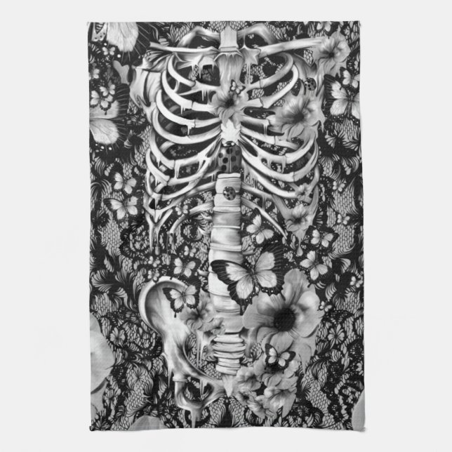 Floral lace skeleton with butterflies towel (Vertical)